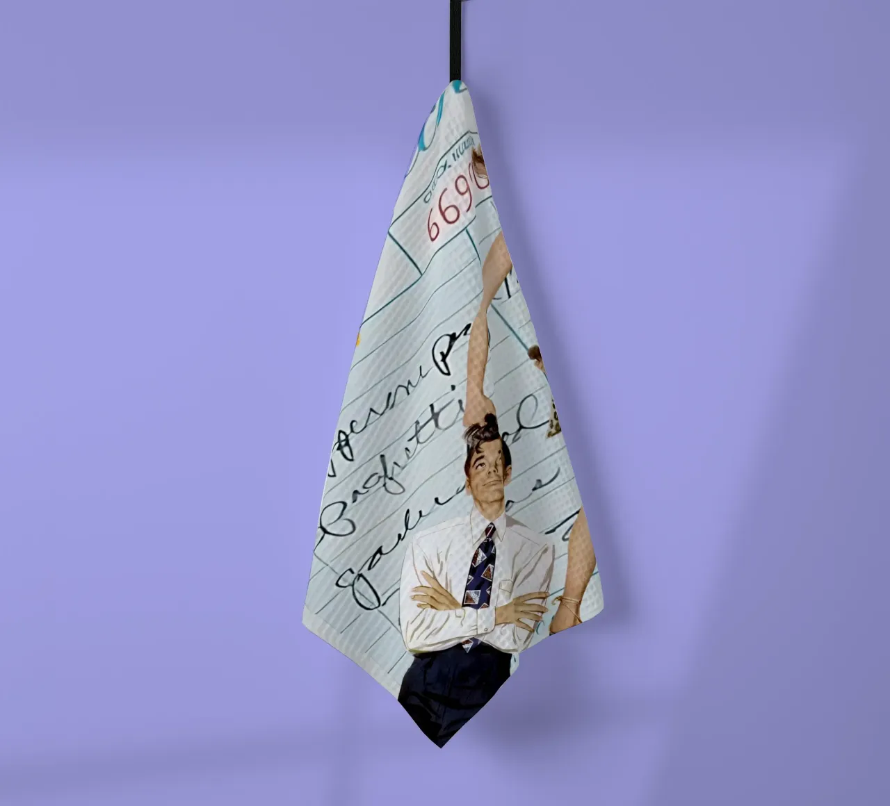 Pop Art: Leopard Pin-up Pulls Man on Guest Check tea towel by ClubArt