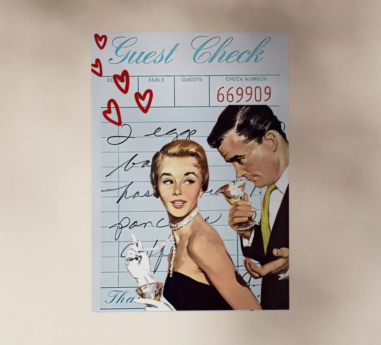 Pop Art: Coppia di metà secolo, Cocktail & Amore pellicola backlit da ClubArt