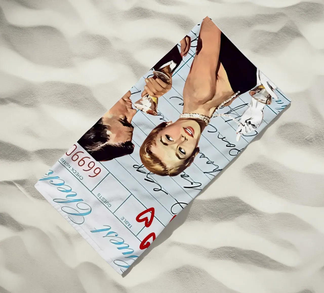 Pop Art: Coppia di metà secolo, Cocktail & Amore telo mare da ClubArt