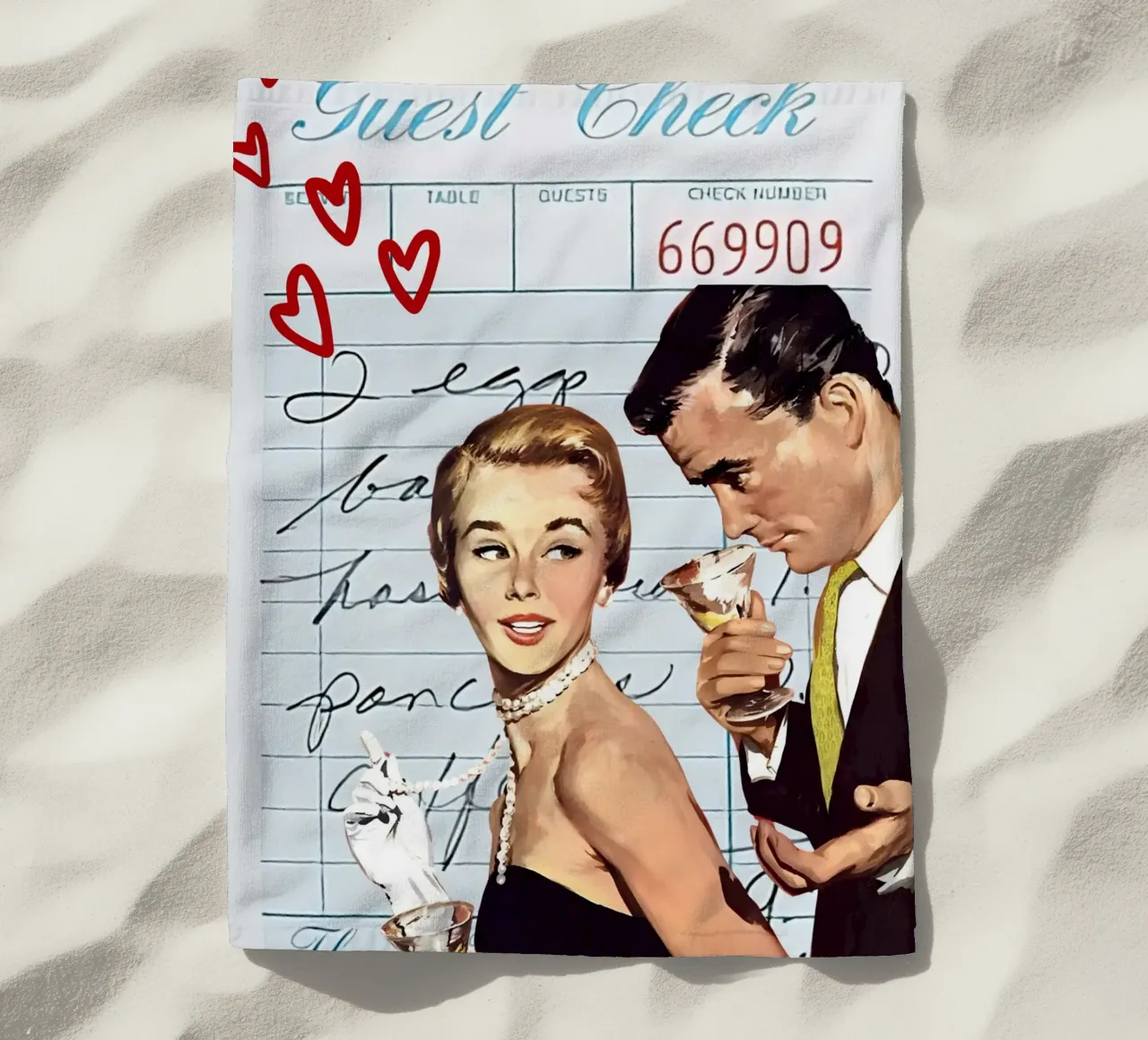 Pop Art: Coppia di metà secolo, Cocktail & Amore telo mare da ClubArt