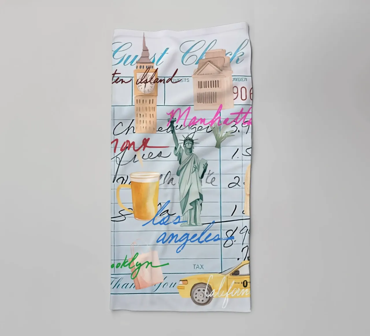 NYC reizen Pop Art: Guest Check Stadsgezicht badhanddoek van ClubArt