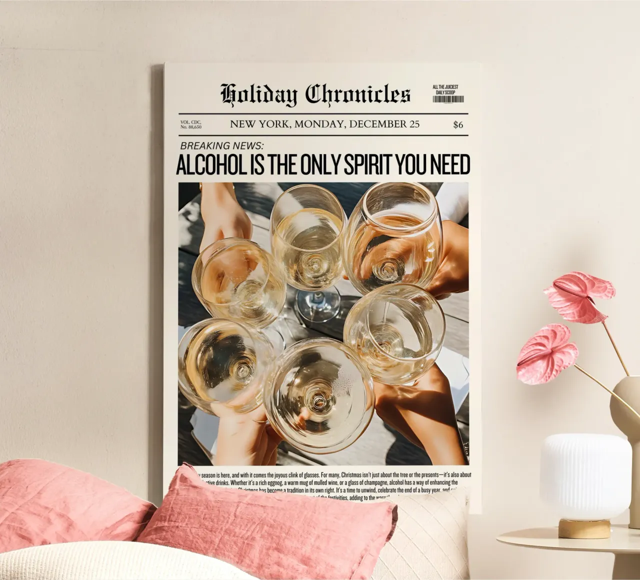 Feestelijke Cheers Krant: Feestelijke Drink Kunstdruk canvas met Baklijst van ClubArt