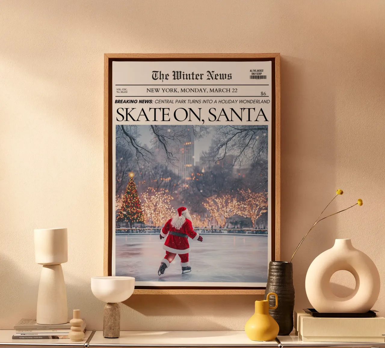 Il pattinaggio invernale di Babbo Natale: Notizie sulle vacanze a Central Park tela con Cornice a cassetta da ClubArt