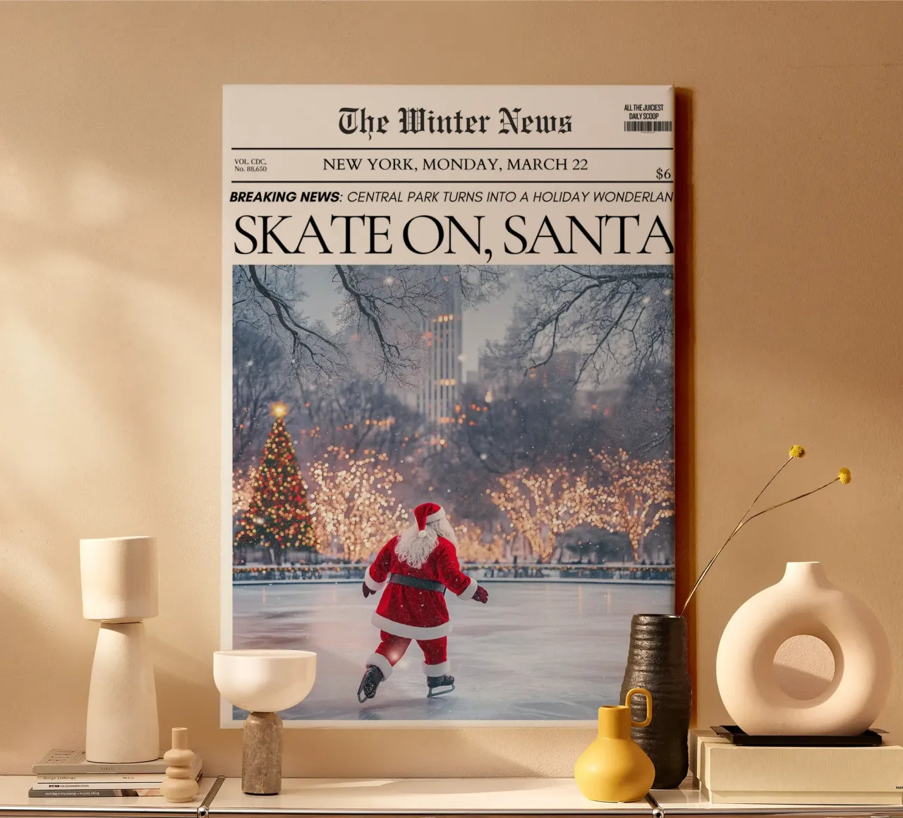 Il pattinaggio invernale di Babbo Natale: Notizie sulle vacanze a Central Park tela con Cornice a cassetta da ClubArt