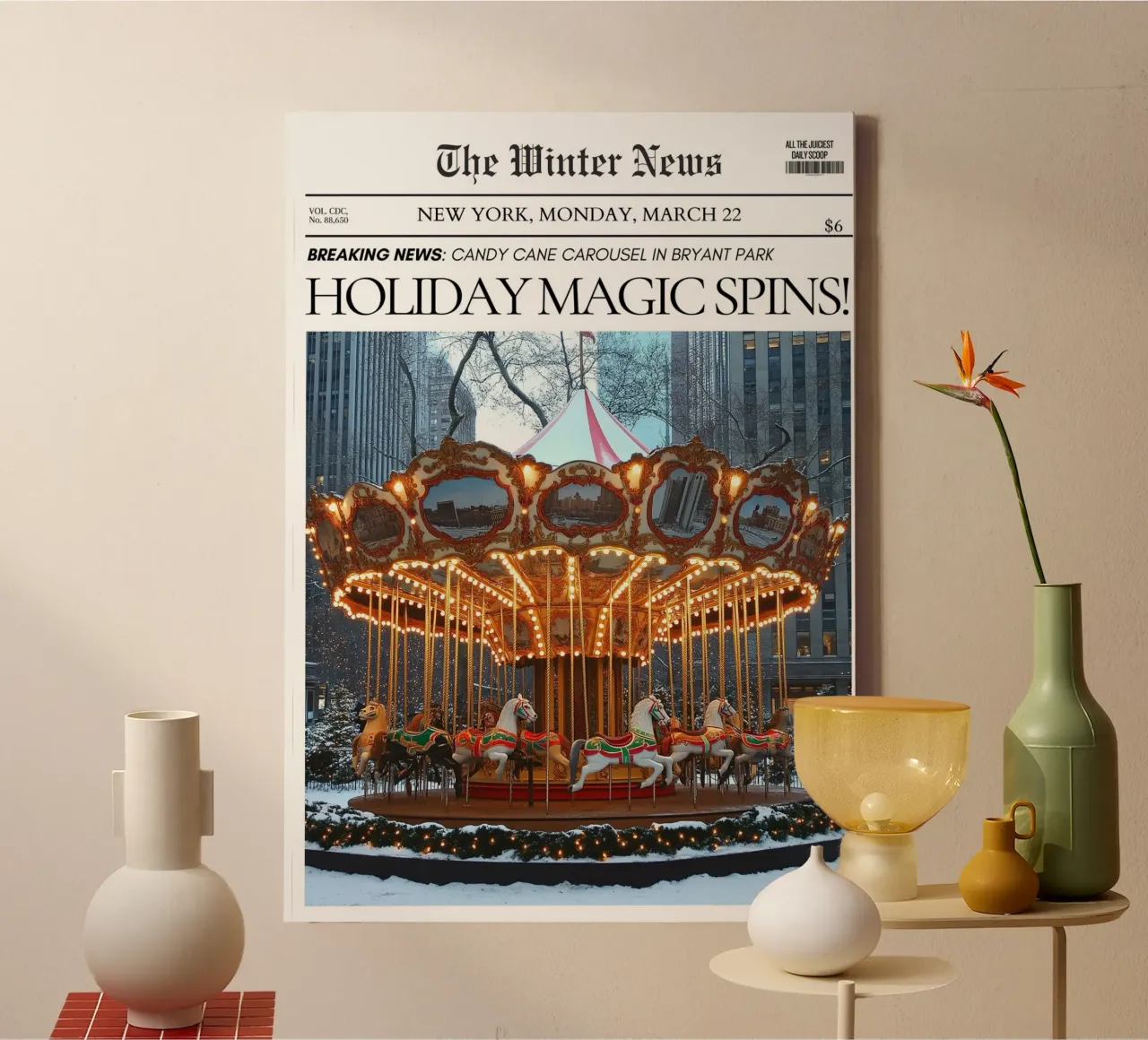 Carosello di Bryant Park: Magia invernale di NYC Notizie d'arte tela con Cornice a cassetta da ClubArt