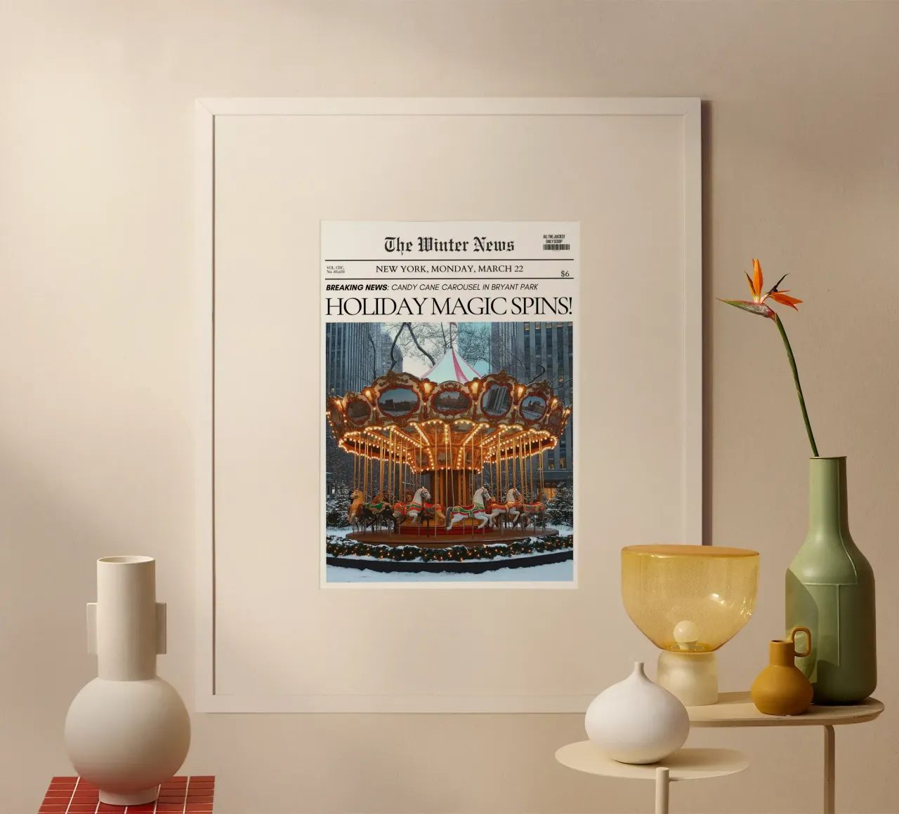 Carosello di Bryant Park: Magia invernale di NYC Notizie d'arte poster con telaio in plastica da ClubArt