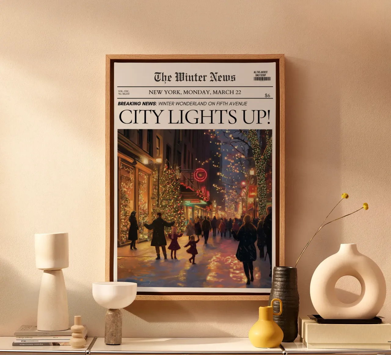 L'inverno della Quinta Strada: Luci di NYC Notizie d'arte tela con Cornice a cassetta da ClubArt