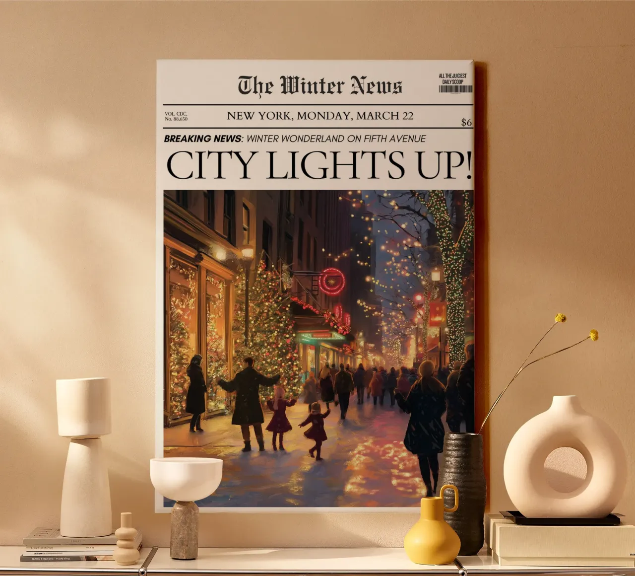 L'inverno della Quinta Strada: Luci di NYC Notizie d'arte tela con Cornice a cassetta da ClubArt