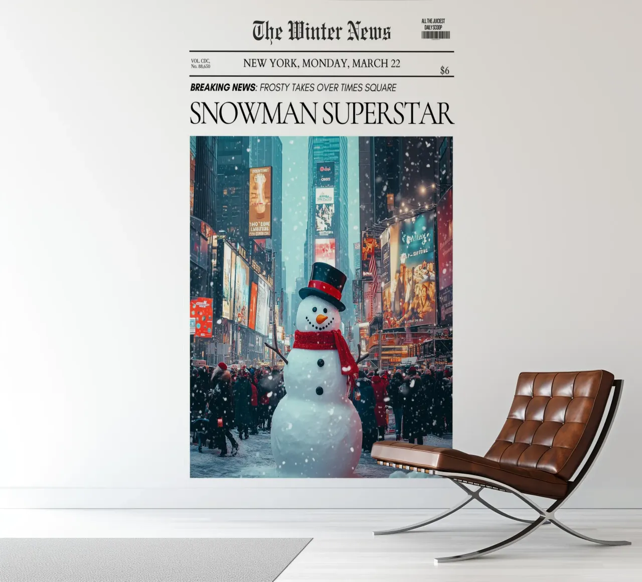 Times Square Snowman: NYC Winter News Art Print photo wallpaper by ClubArt