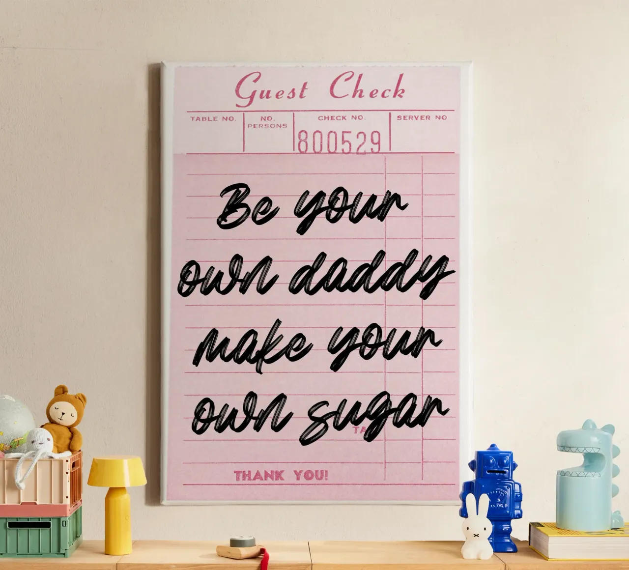 Own Your Sugar: Empoderar el arte del cheque de invitados retro lienzo con Marco flotante de homdeco