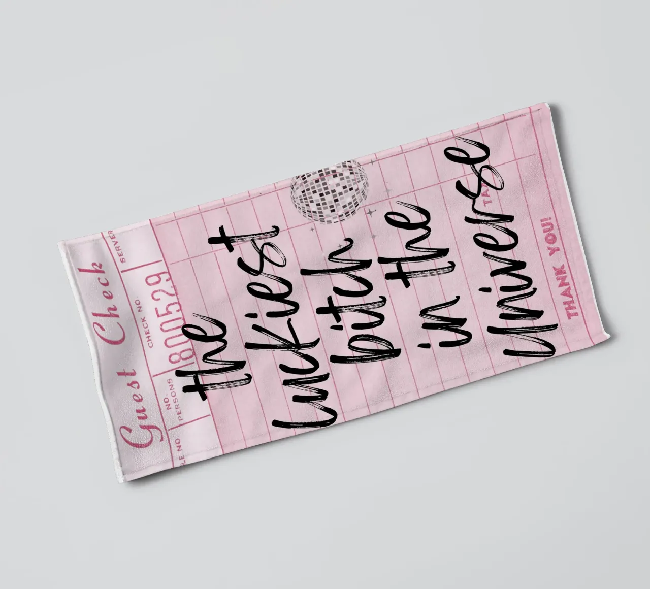 Luckiest Bitch Disco: Empowering Retro Pink Art towel by homdeco