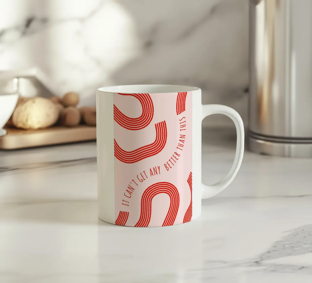 Better Than This: Abstract Red & Pink Art Print ceramic mug by homdeco