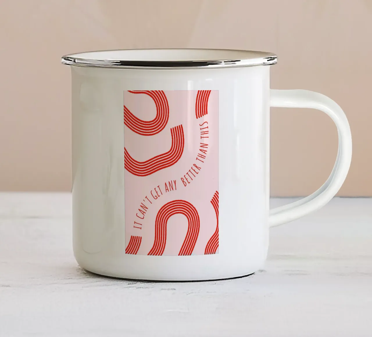 Better Than This: Abstract Red & Pink Art Print enamel mug by homdeco