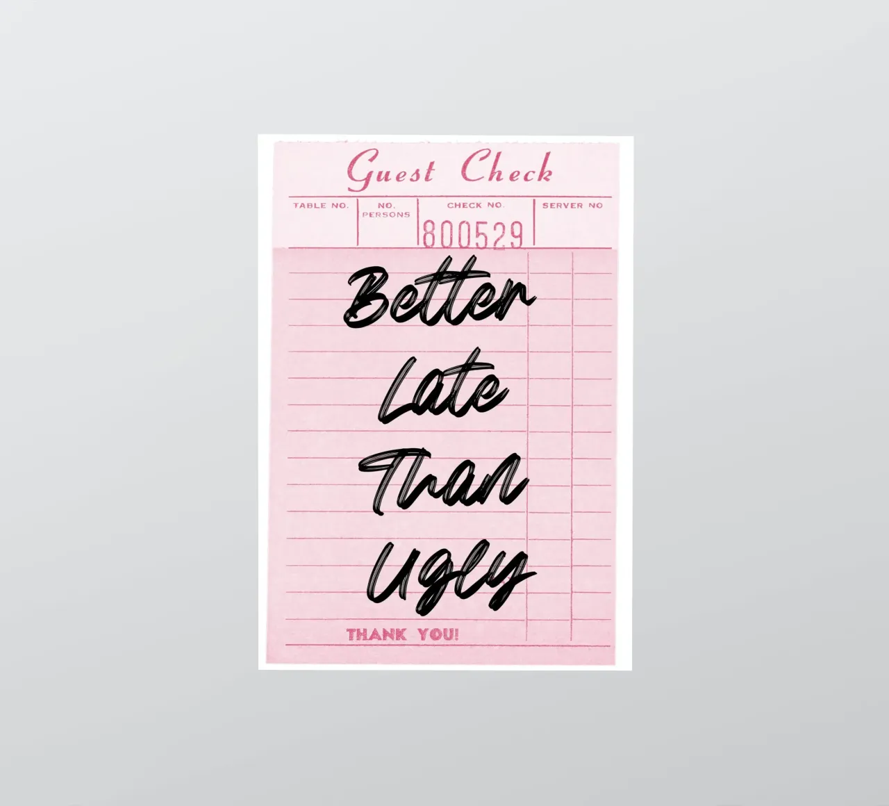Better Late Than Ugly: Retro Pink Guest Check Art sticker by homdeco