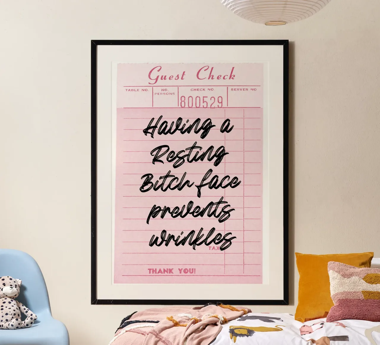 RBF Wrinkle Cure: stampa d'arte rosa retrò e umoristica poster con telaio in legno da homdeco