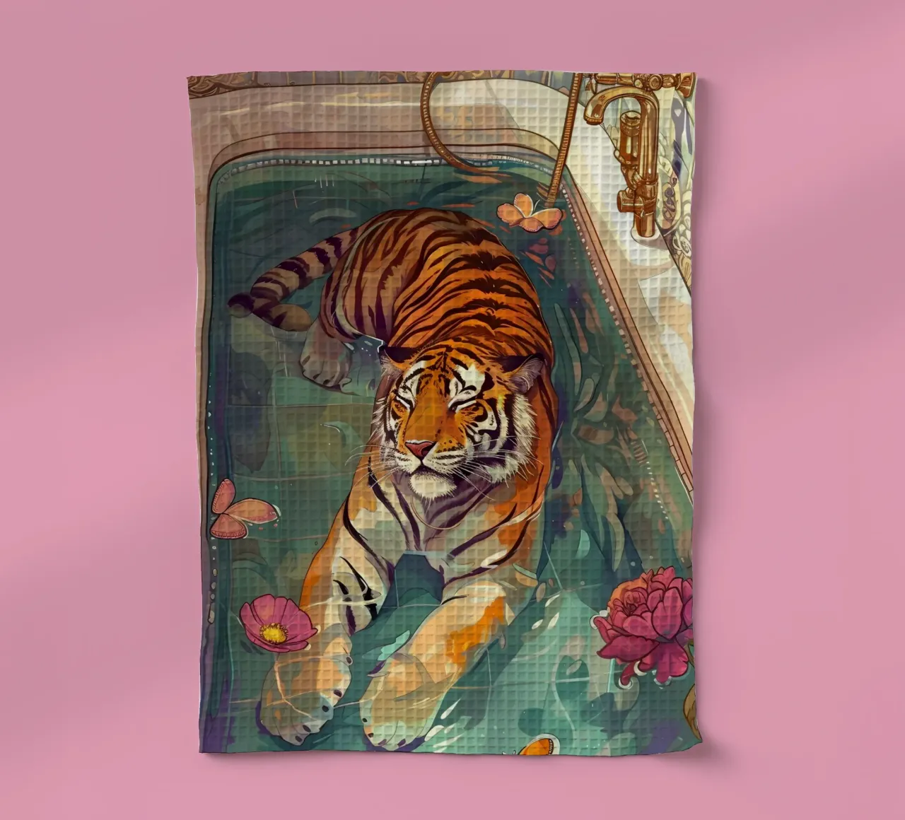 Tiger Bath Time: Serene Maximalist Dream Art Geschirrtuch von homdeco