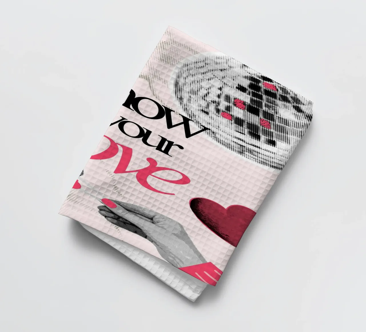 Show Your Love: Retro Pop Art Disco Print tea towel by homdeco