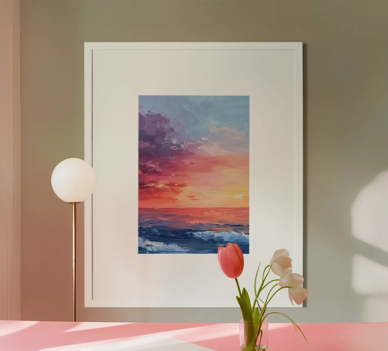 Impasto Meeres-Sonnenuntergang: Vibrant Sky Seascape Kunst Hahnemühle von homdeco