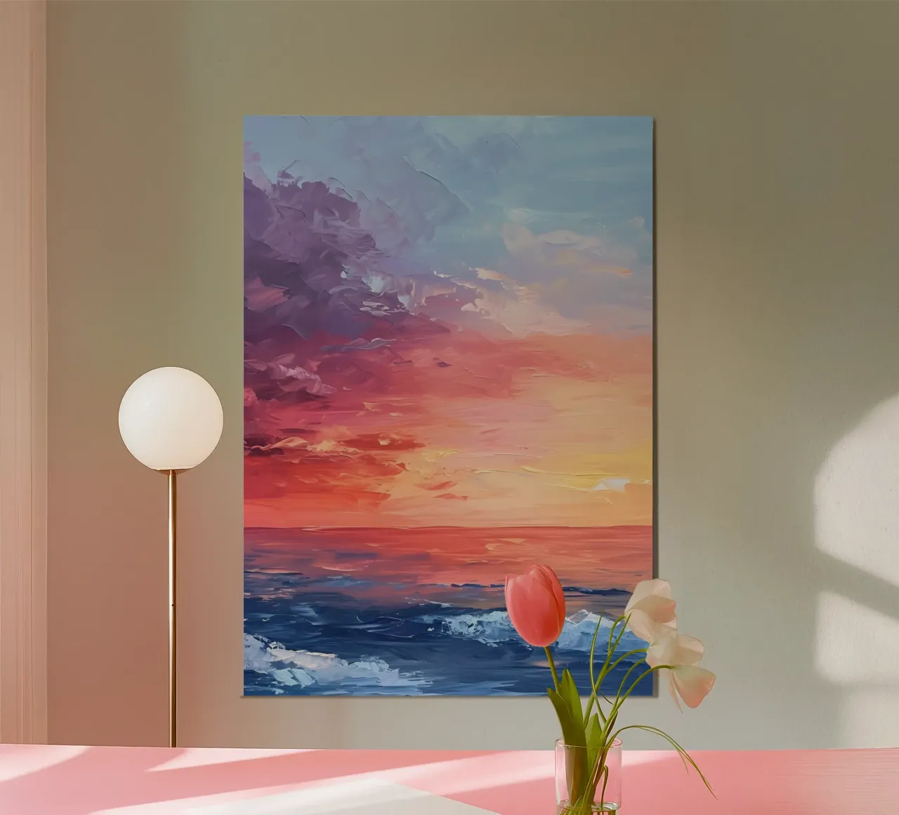 Impasto Meeres-Sonnenuntergang: Vibrant Sky Seascape Kunst Hahnemühle von homdeco