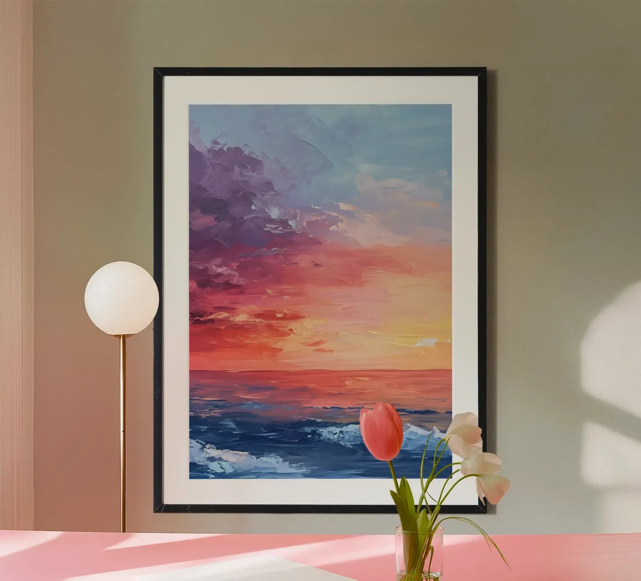 Impasto Meeres-Sonnenuntergang: Vibrant Sky Seascape Kunst Hahnemühle von homdeco