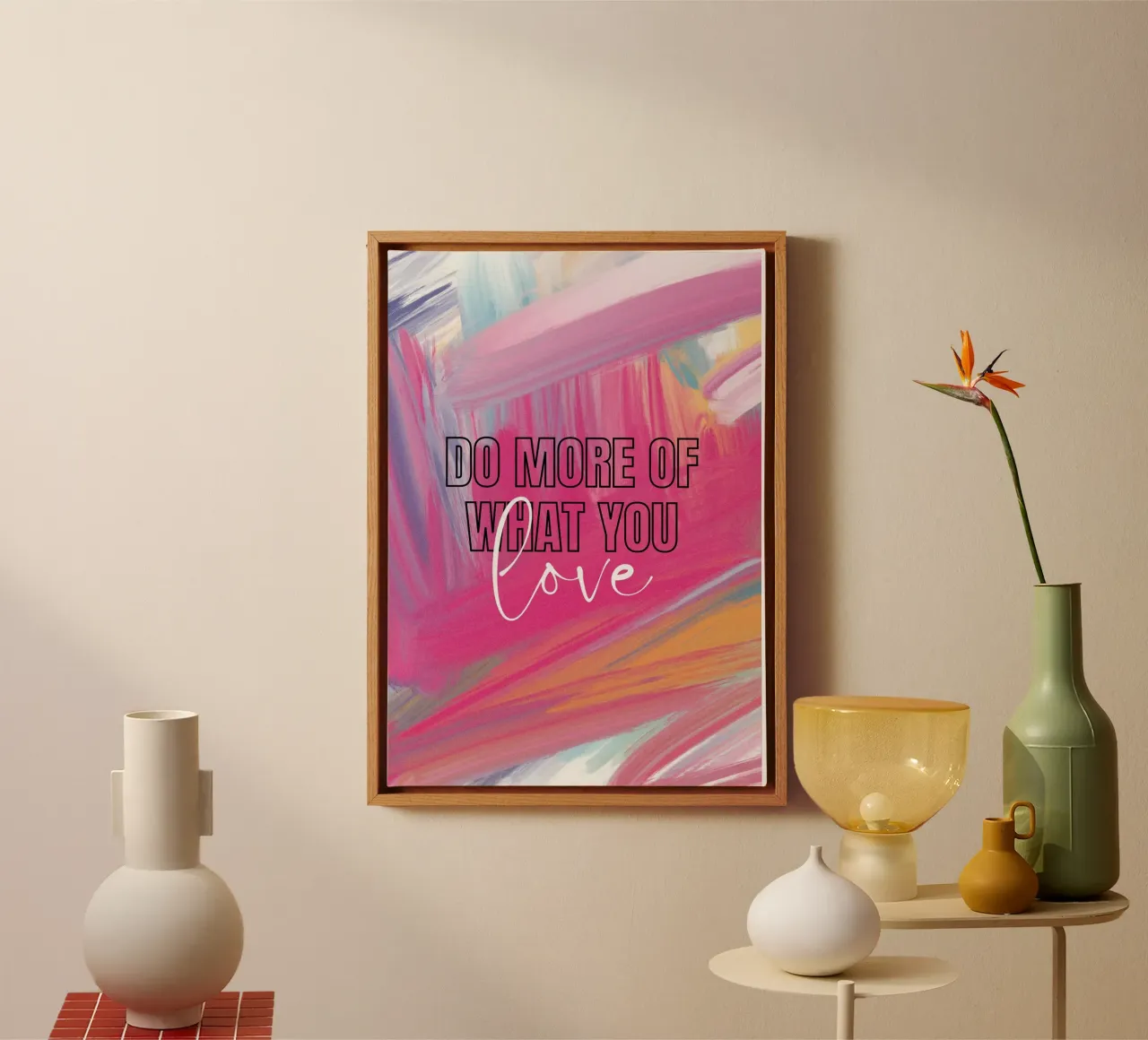 Tun Sie, was Sie lieben: Abstrakte Pinselstriche Kunstdruck Leinwand mit Schattenfugenrahmen von homdeco