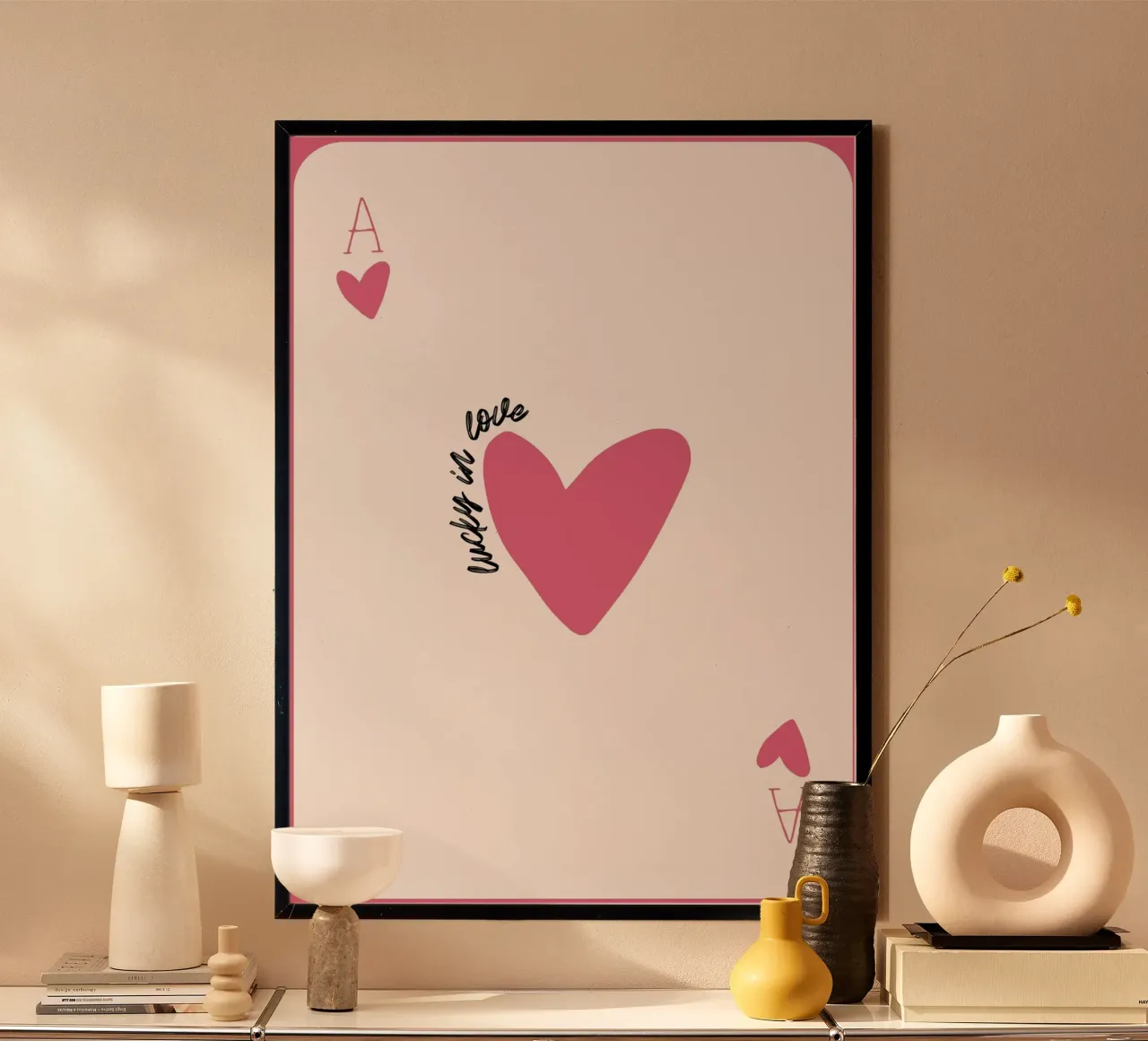 Suerte en el Amor: Tarjeta Corazón Rosa Pop Art Print poster de homdeco
