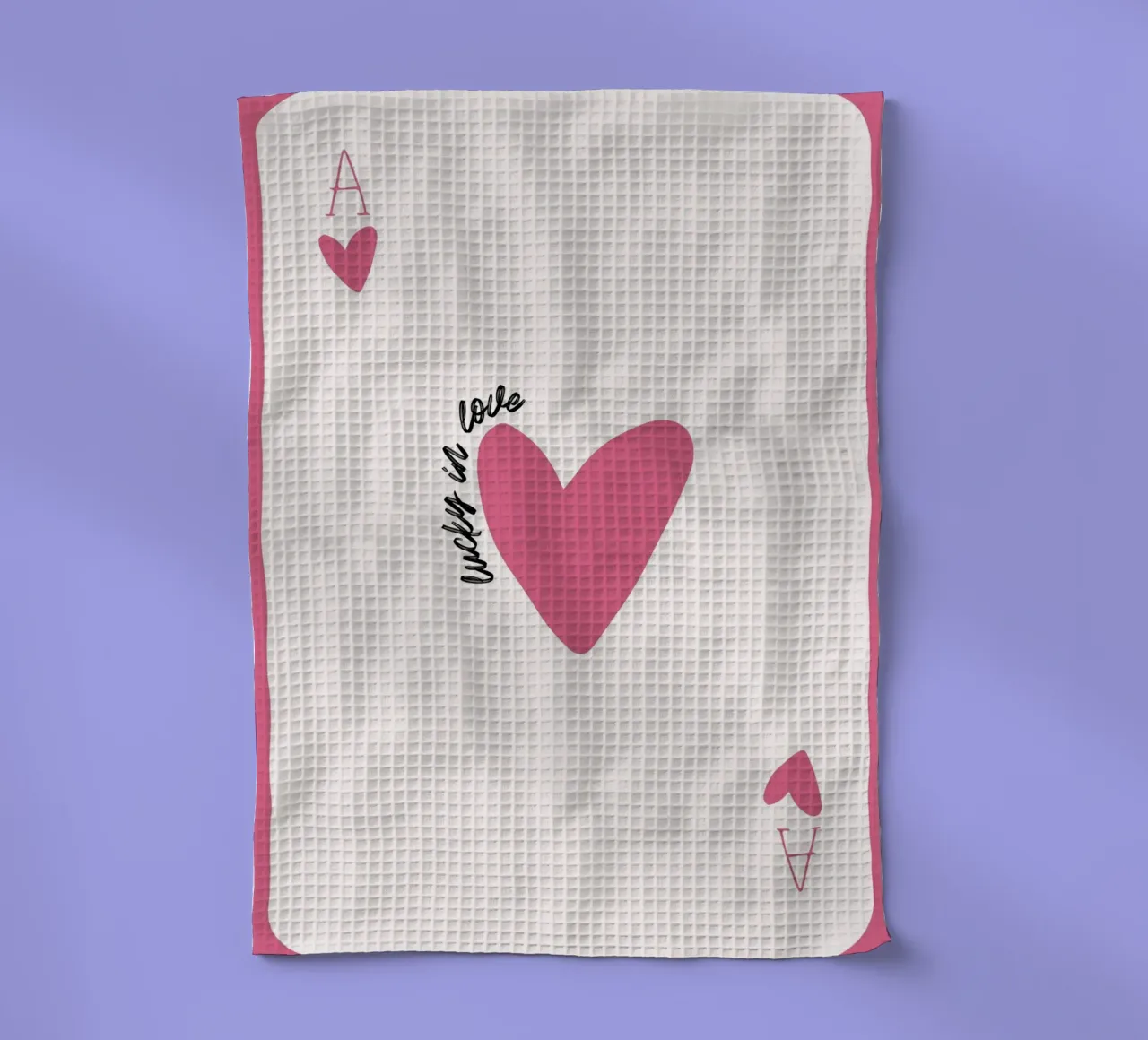 Lucky in Love: Pink Heart Card Pop Art Print tea towel by homdeco