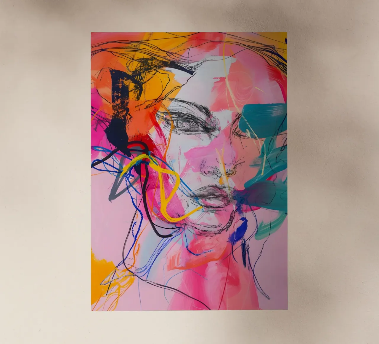Abstraktes Porträt: Lebendige expressionistische Gesichtskunst Backlit Folie von homdeco