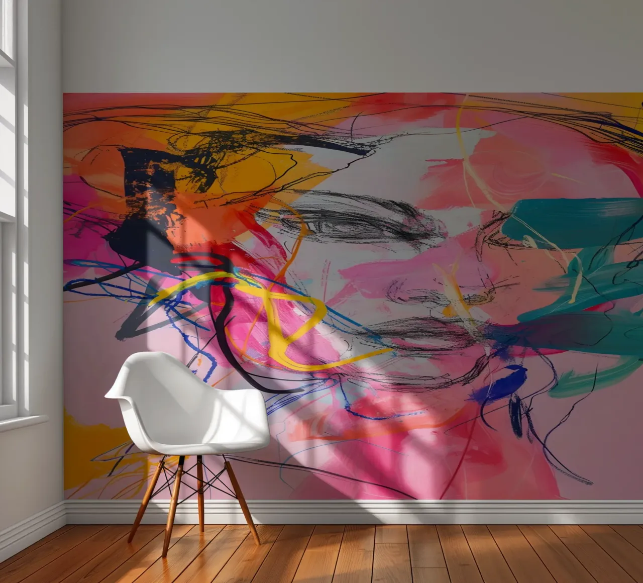 Abstract Portrait: Vibrant Expressionist Face Art photo wallpaper by homdeco