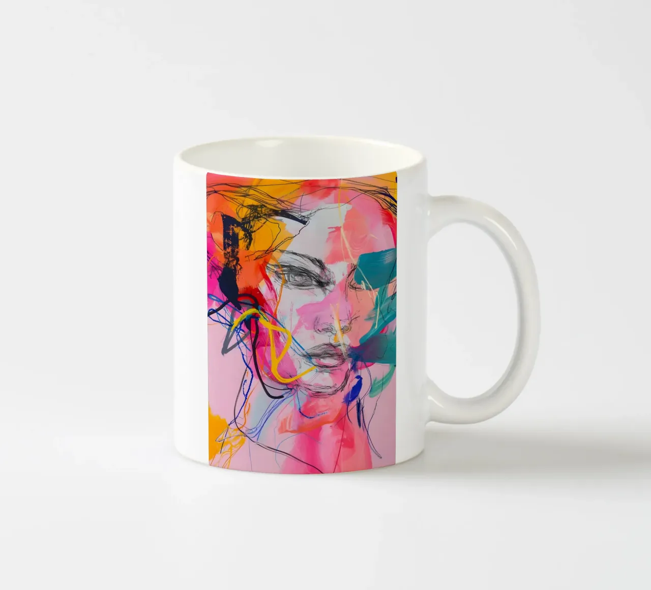 Abstract portret: Levendige expressionistische gezichtskunst keramische mok van homdeco
