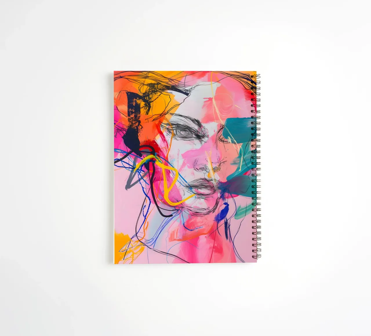 Portrait abstrait : L'art facial expressionniste vibrant carnet à spirale de homdeco