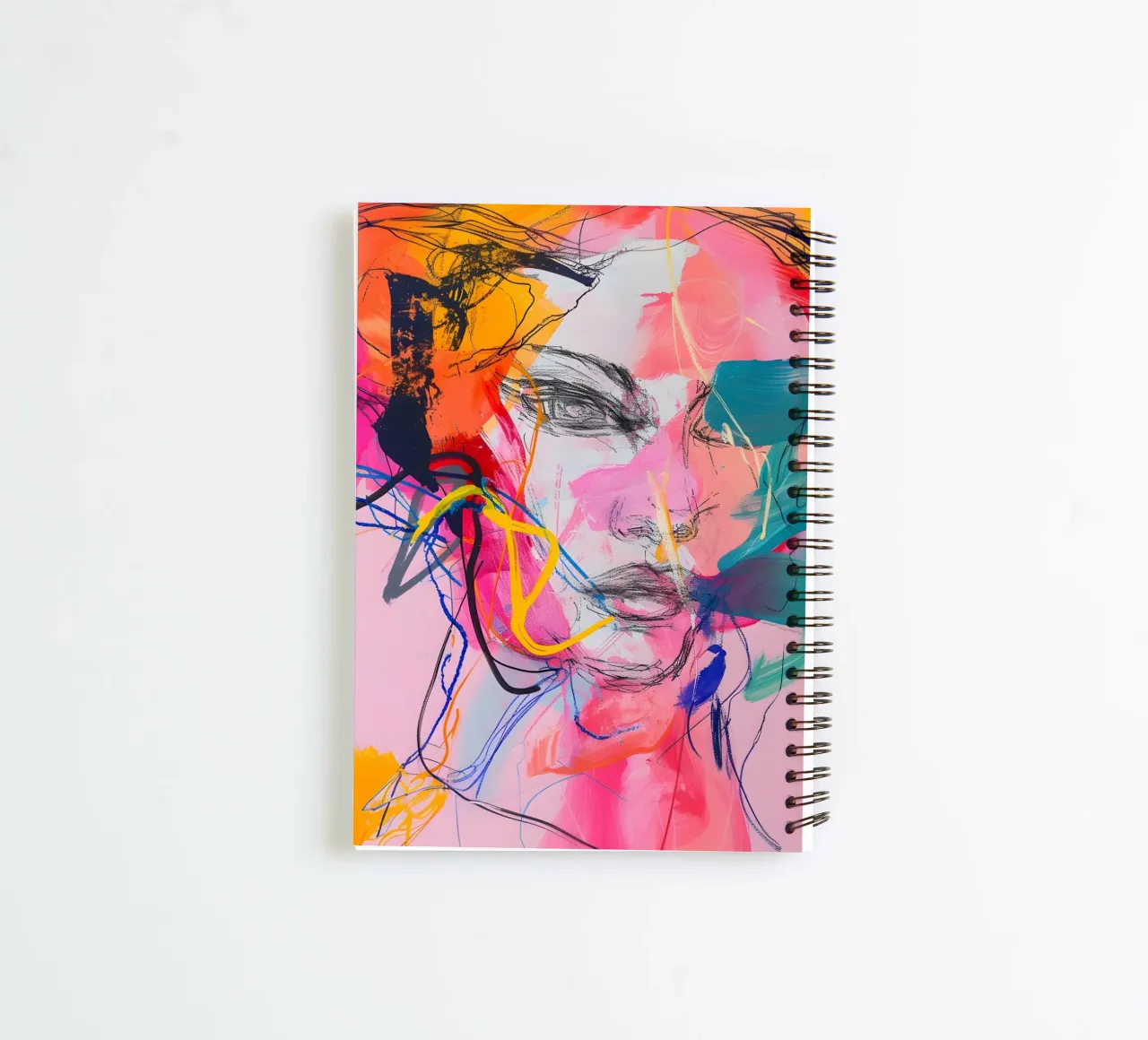 Portrait abstrait : L'art facial expressionniste vibrant carnet à spirale de homdeco