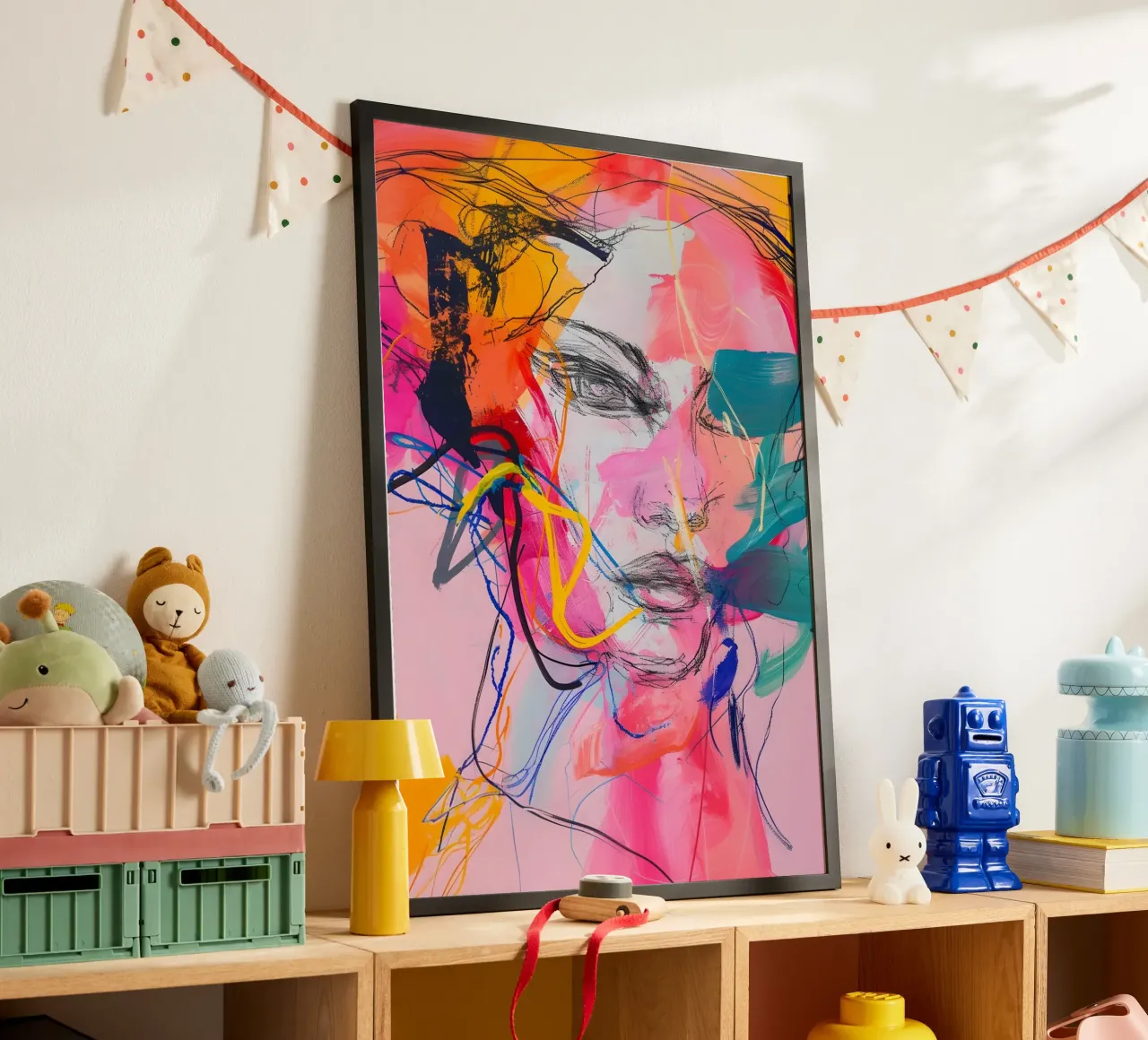 Abstract Portrait: Vibrant Expressionist Face Art hahnemühle by homdeco