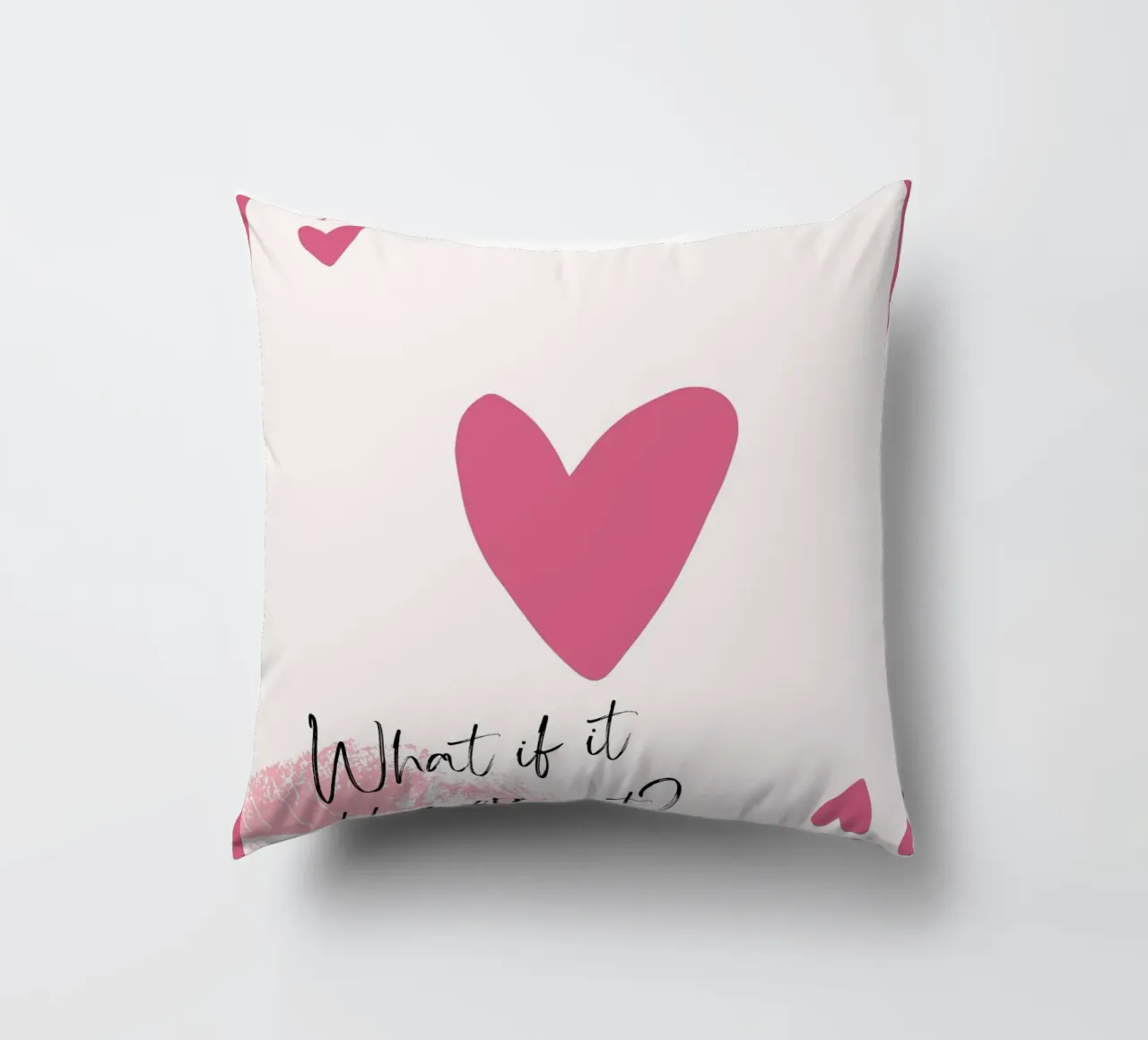 What If It Works? Pink Heart Card Art Print decorative cushion by homdeco