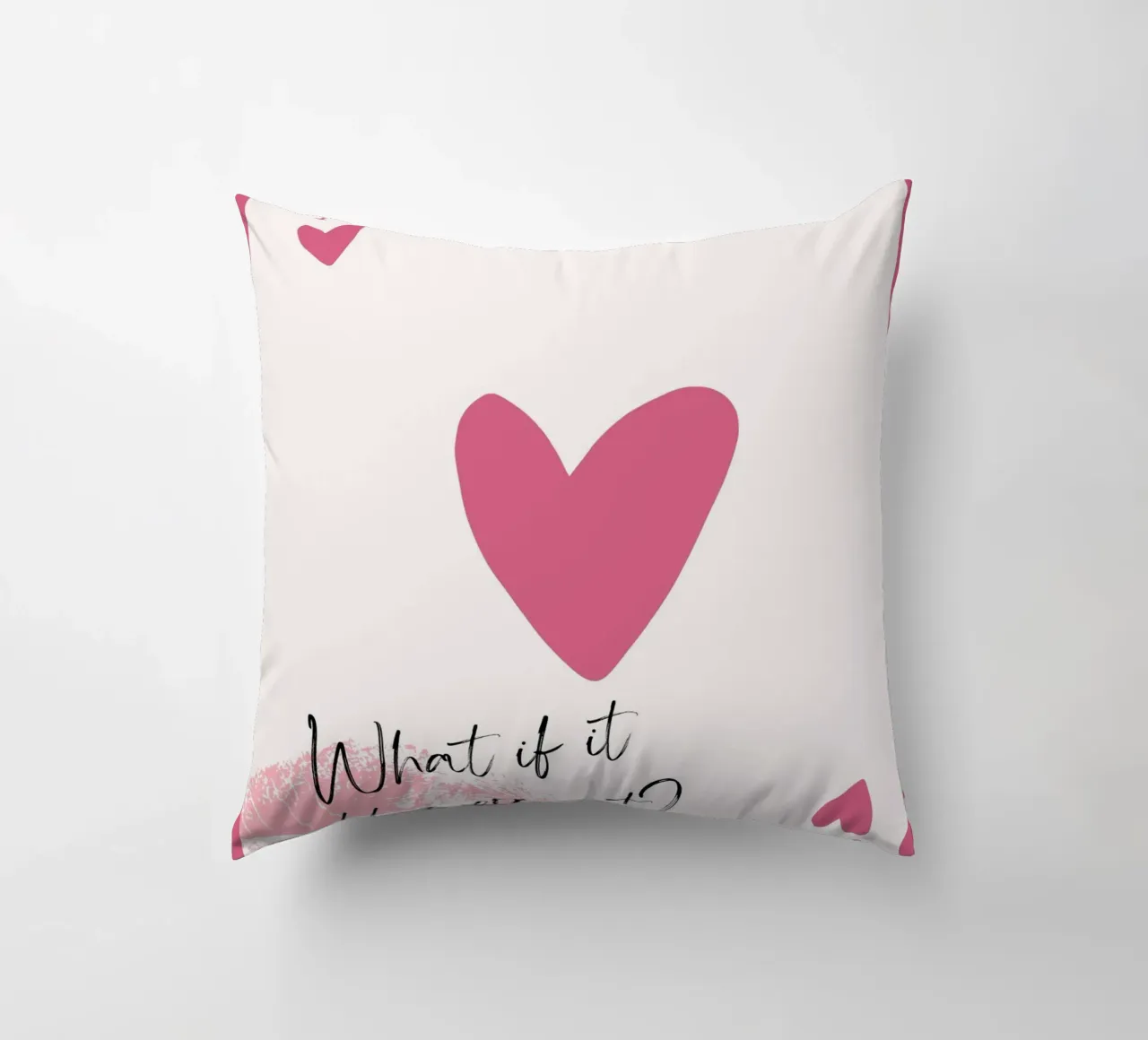 What If It Works? Pink Heart Card Art Print decorative cushion by homdeco