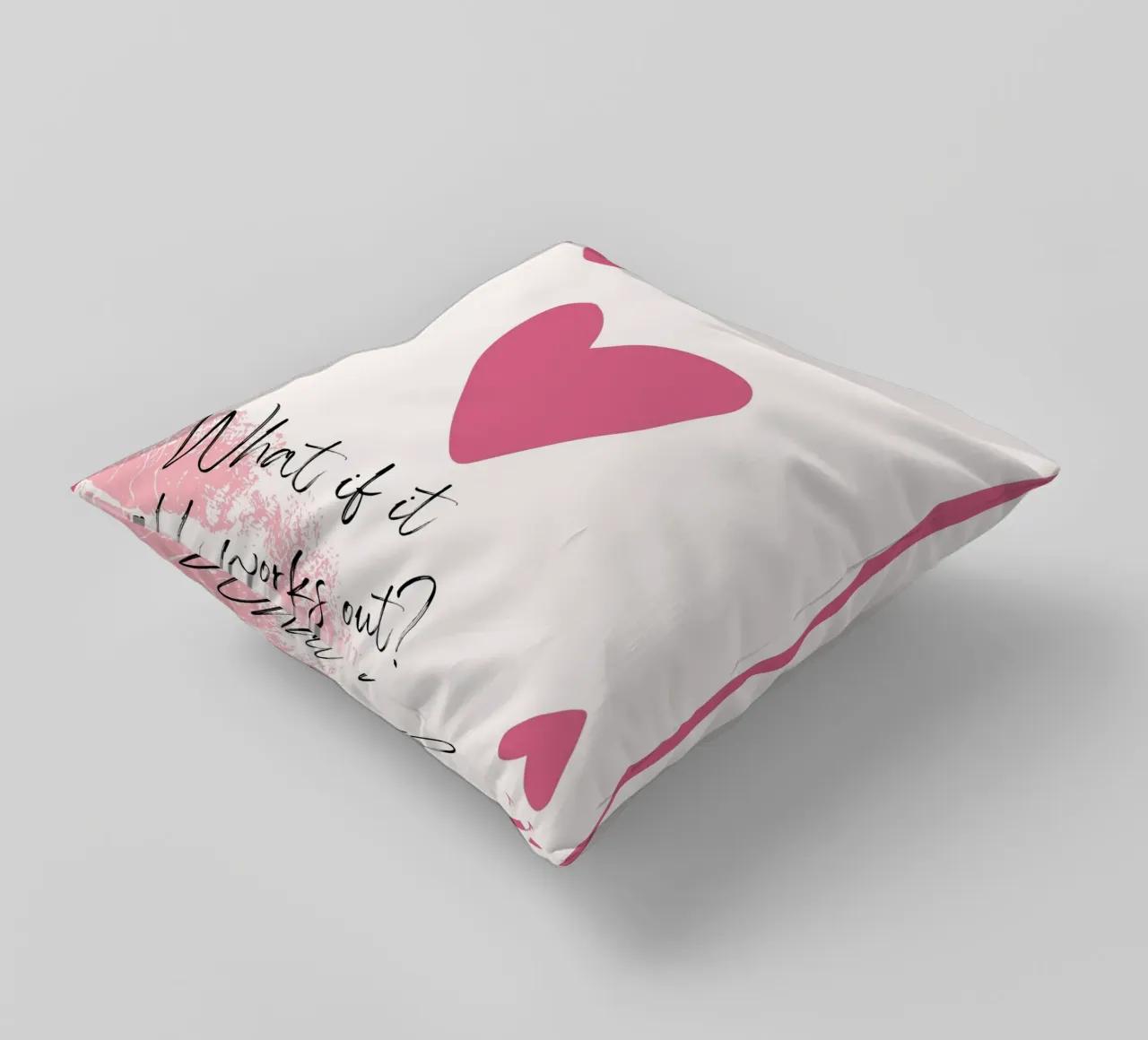What If It Works? Pink Heart Card Art Print decorative cushion by homdeco