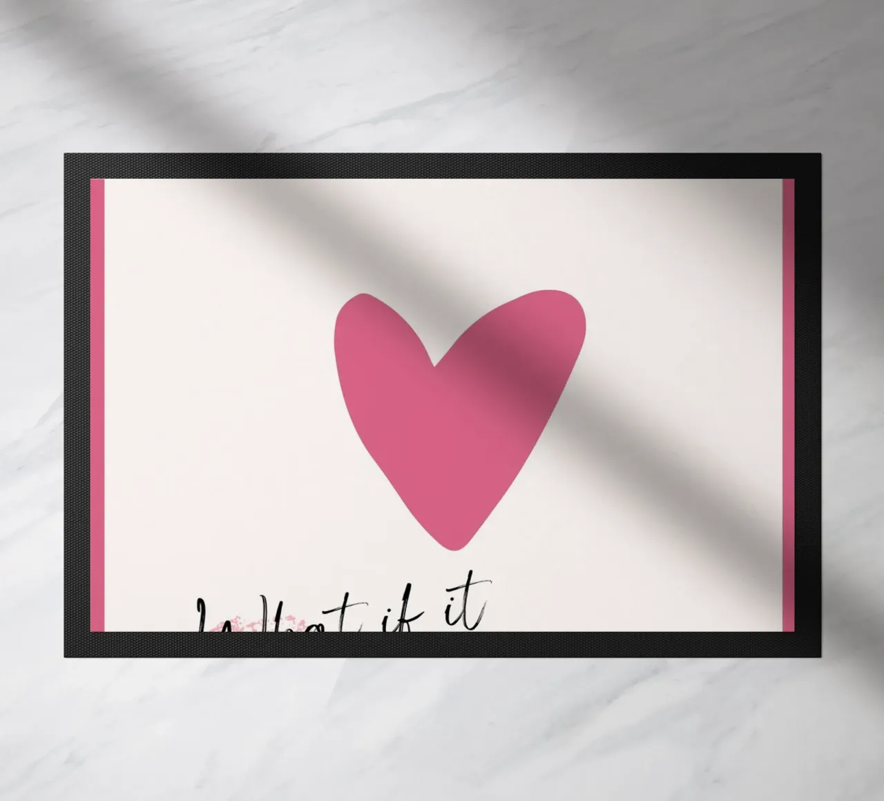What If It Works? Pink Heart Card Art Print doormat by homdeco