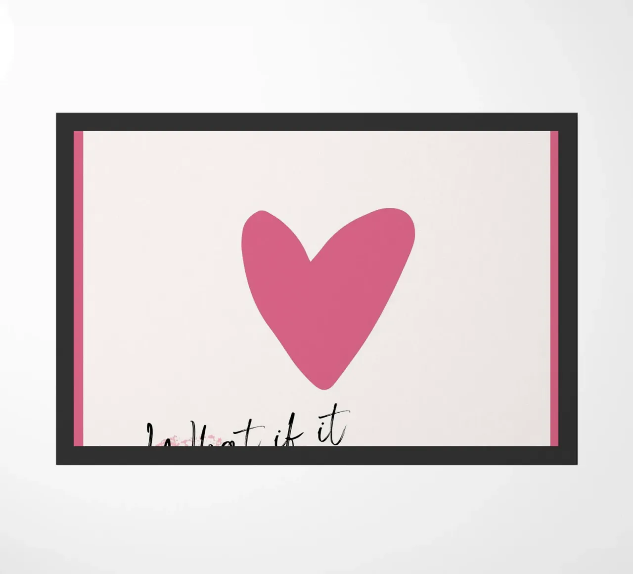 What If It Works? Pink Heart Card Art Print doormat by homdeco