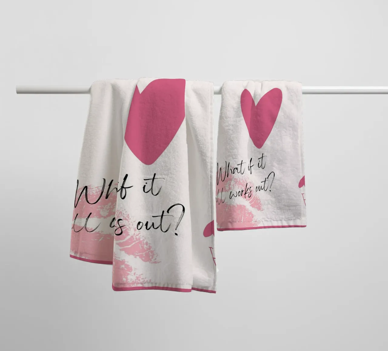 What If It Works? Pink Heart Card Art Print towel by homdeco