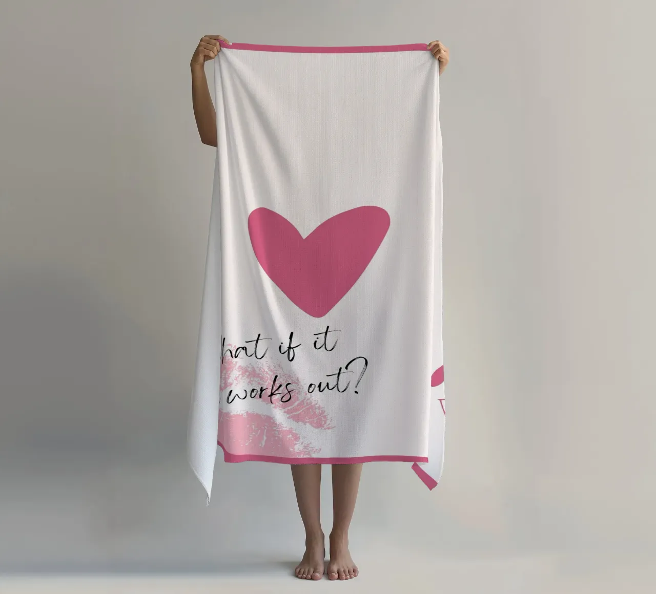 What If It Works? Pink Heart Card Art Print beach towel by homdeco