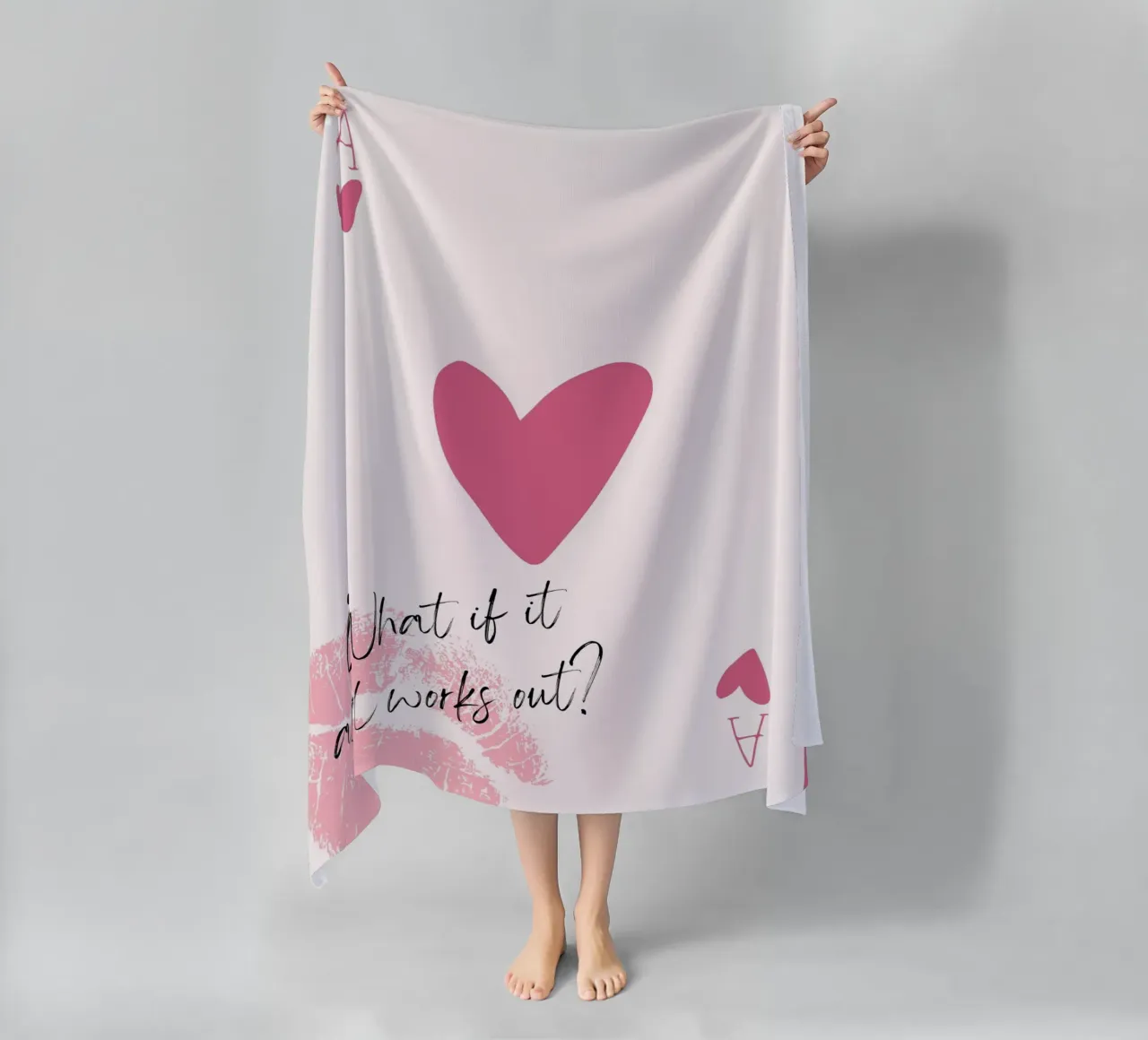 What If It Works? Pink Heart Card Art Print beach towel by homdeco