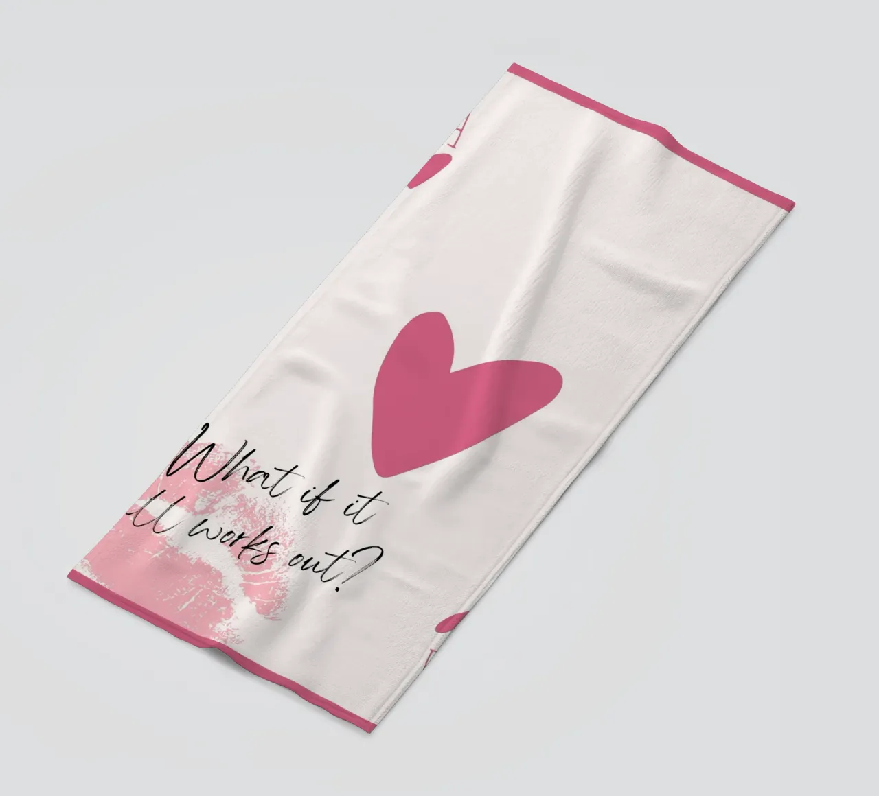 What If It Works? Pink Heart Card Art Print beach towel by homdeco