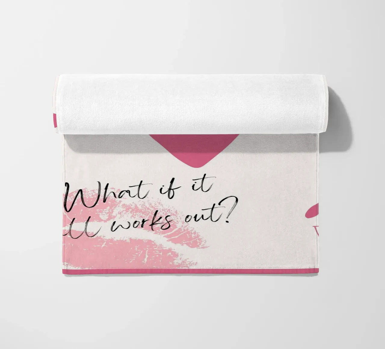 What If It Works? Pink Heart Card Art Print beach towel by homdeco