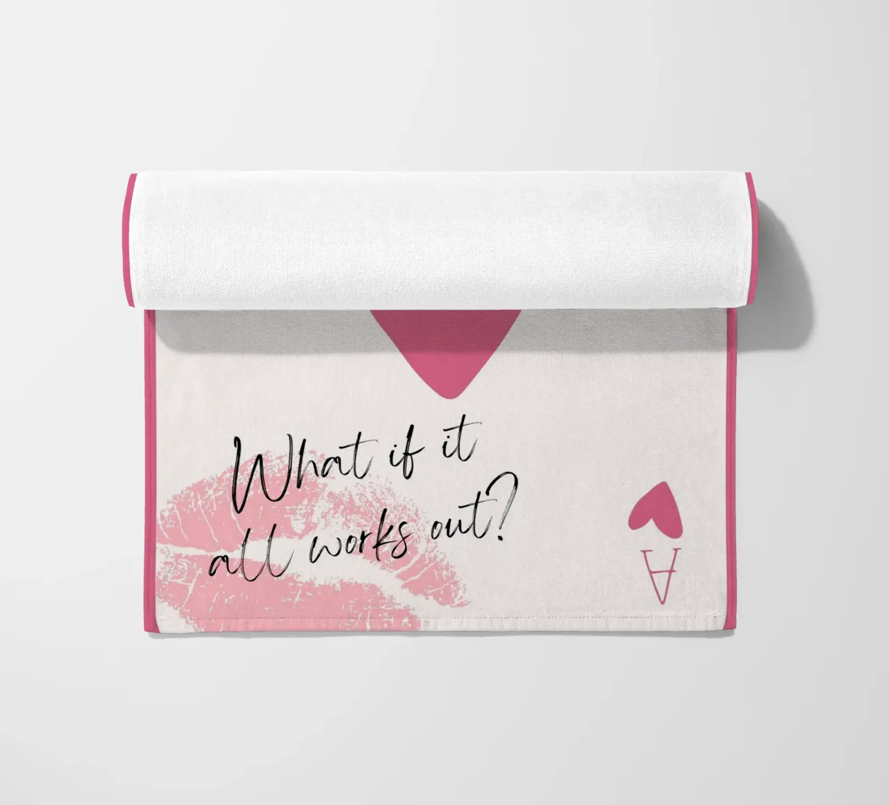 What If It Works? Pink Heart Card Art Print beach towel by homdeco