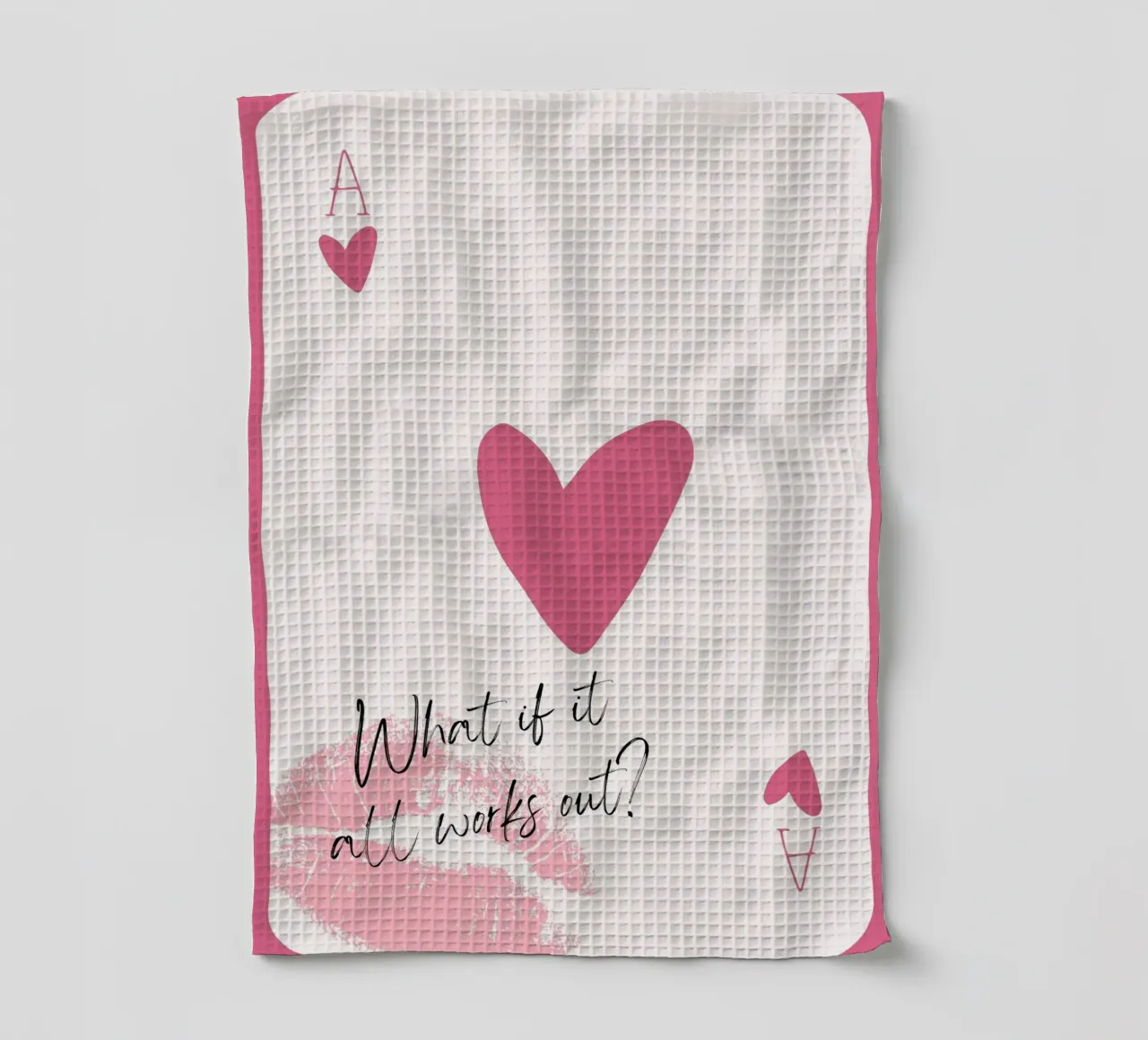 What If It Works? Pink Heart Card Art Print tea towel by homdeco