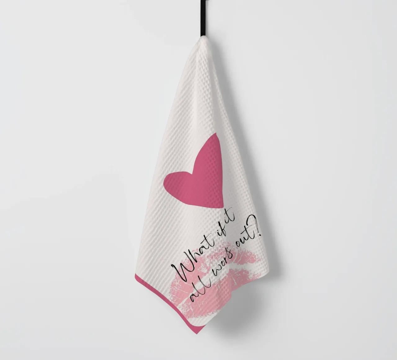 What If It Works? Pink Heart Card Art Print tea towel by homdeco