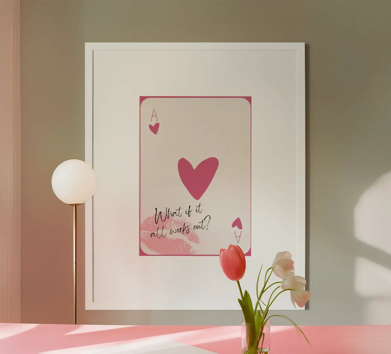 What If It Works? Pink Heart Card Art Print hahnemühle by homdeco