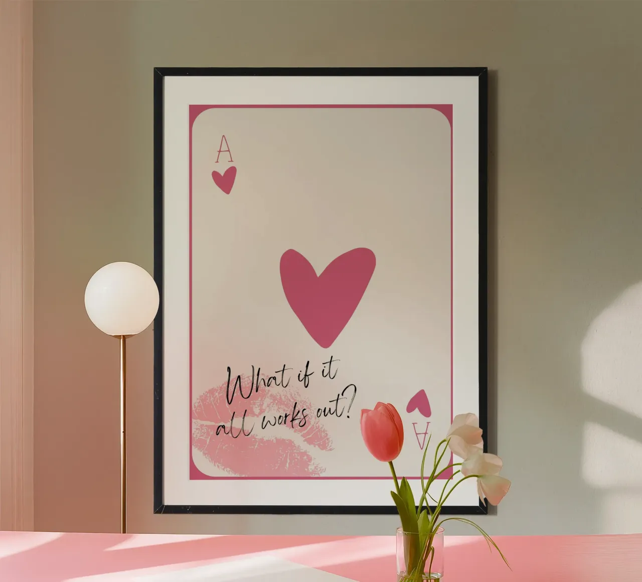 What If It Works? Pink Heart Card Art Print hahnemühle by homdeco