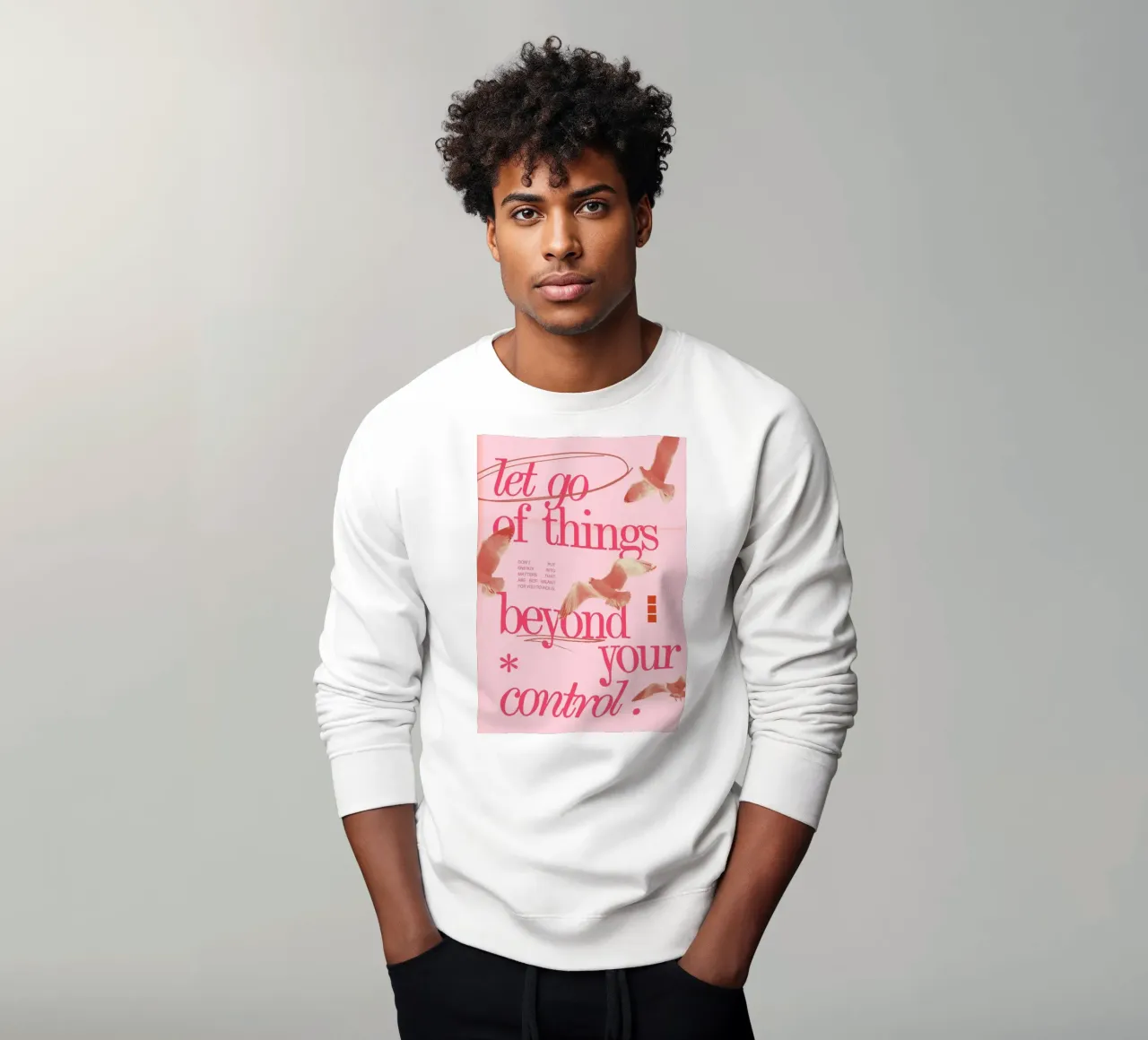 Suelta el control: Impresion minimalista de una gaviota rosa sudadera de homdeco