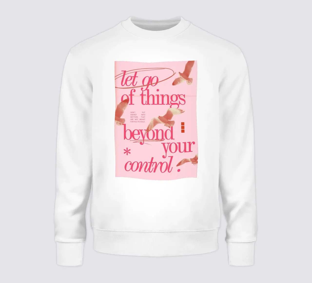 Suelta el control: Impresion minimalista de una gaviota rosa sudadera de homdeco